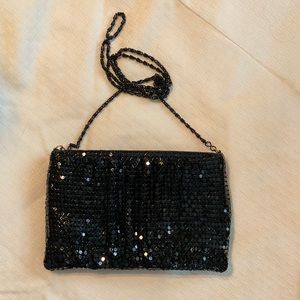 Vintage Dressy black metal mesh purse. 20” drop chain strap.